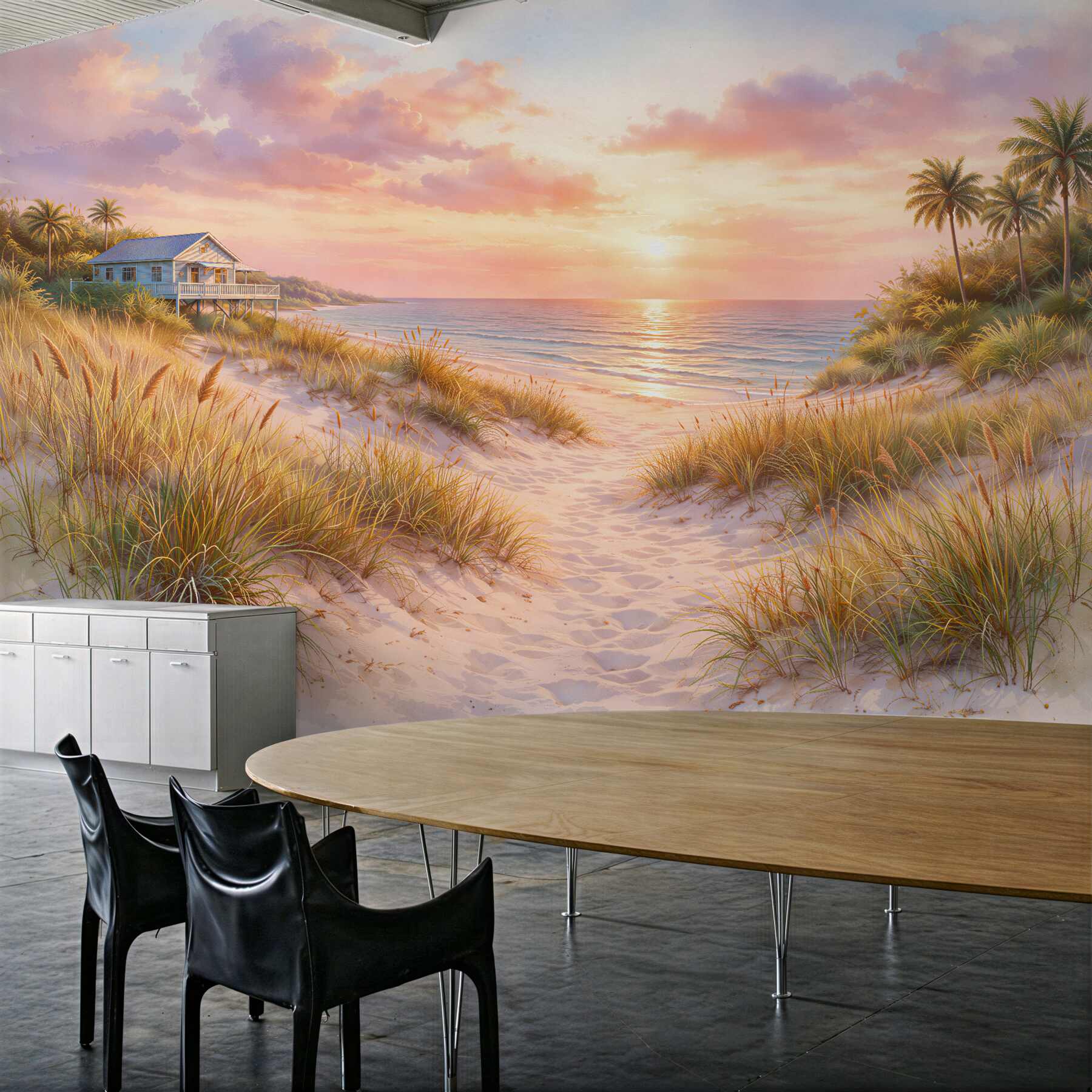 Fototapeta różowy zachód nad plażą